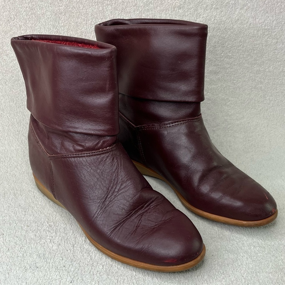 Vintage Heartland Leather Fold-Over Boots Womens 6.5 Maroon/Burgundy VTG 90s 80s